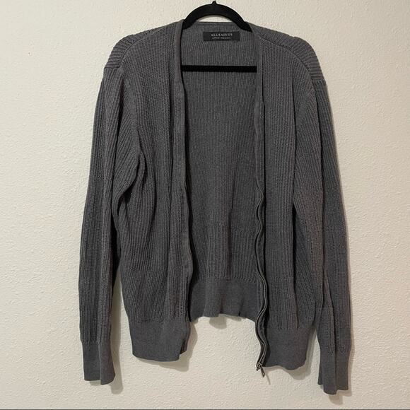 All Saints Grey Full Zip Cardigan Sweater Womens L Chunky Oversized Academia - Picture 1 of 6